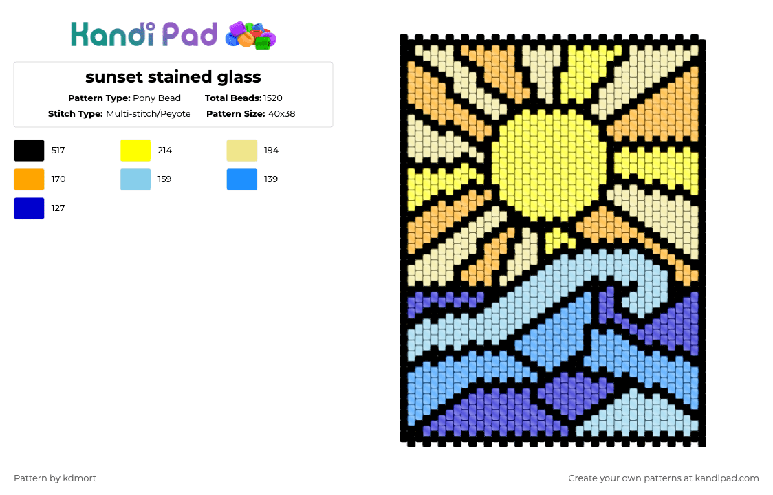 sunset stained glass - Pony Bead Pattern by kdmort on Kandi Pad - yellow,light blue