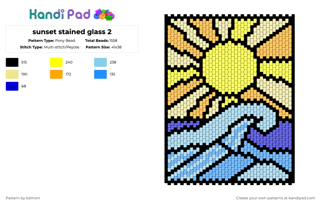 sunset stained glass 2 - Pony Bead Pattern by kdmort on Kandi Pad - yellow,light blue