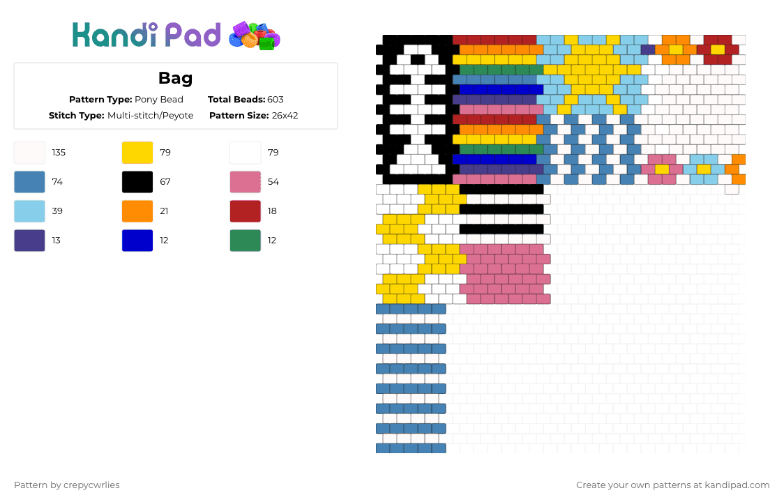 Bag - Pony Bead Pattern by crepycwrlies on Kandi Pad - white,blue,yellow,light blue,colorful