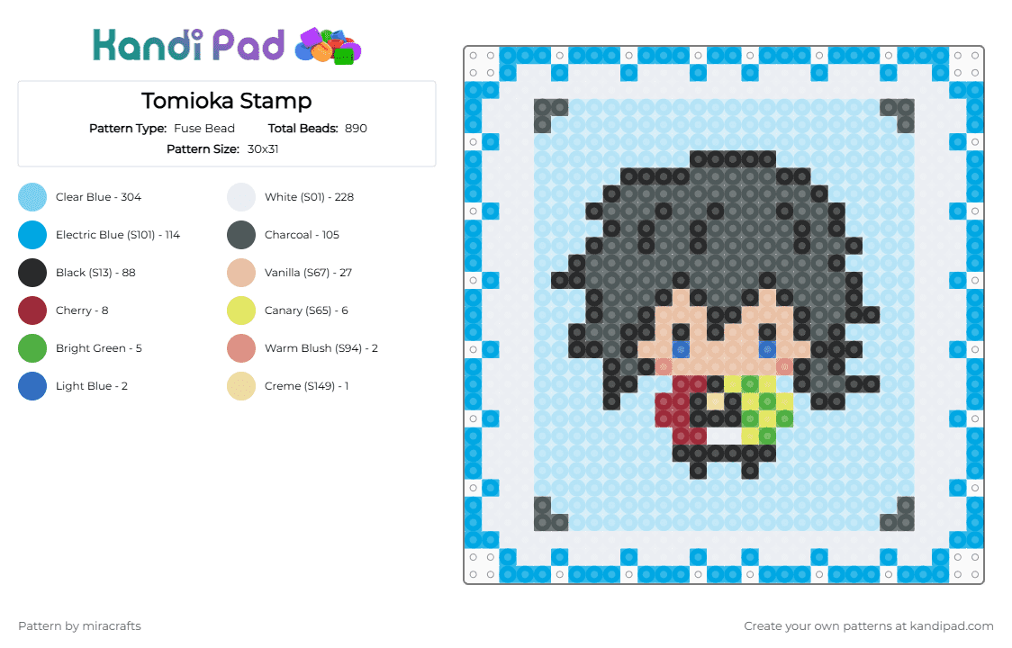 Tomioka Stamp - Fuse Bead Pattern by miracrafts on Kandi Pad - pink,light blue