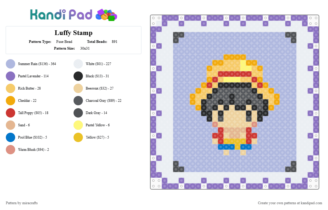 Luffy Stamp - Fuse Bead Pattern by miracrafts on Kandi Pad - blue,pink