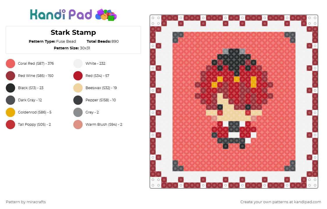 Stark Stamp - Fuse Bead Pattern by miracrafts on Kandi Pad - red