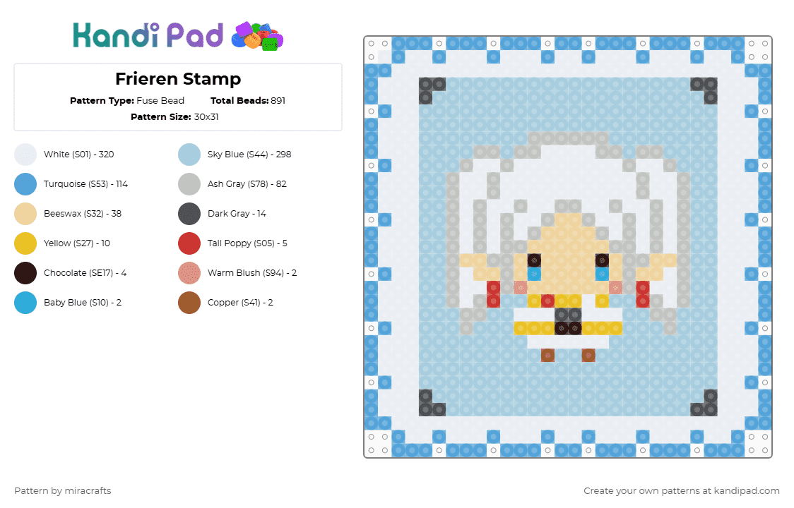 Frieren Stamp - Fuse Bead Pattern by miracrafts on Kandi Pad - beige,light blue
