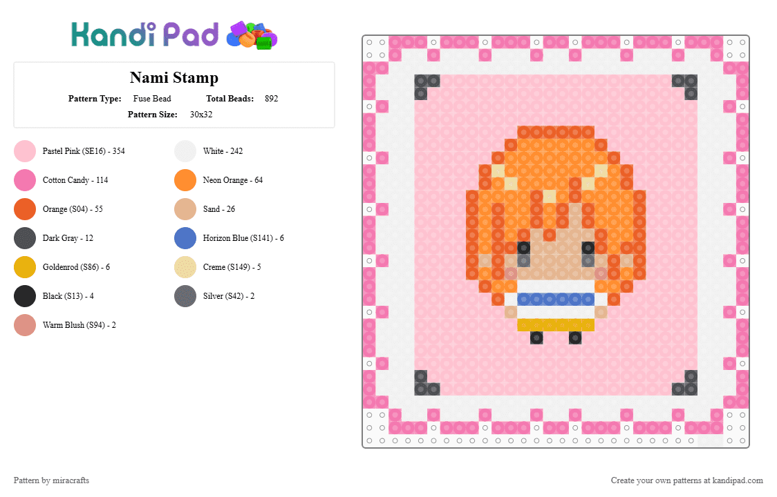 Nami Stamp - Fuse Bead Pattern by miracrafts on Kandi Pad - orange, pink