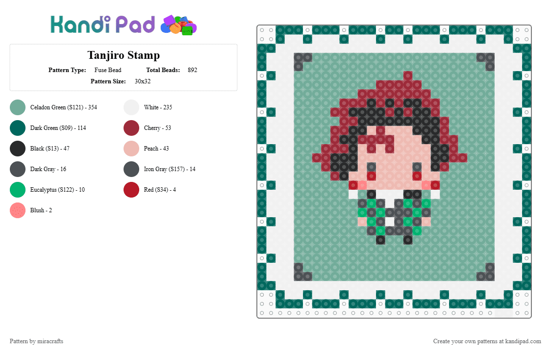 Tanjiro Stamp - Fuse Bead Pattern by miracrafts on Kandi Pad - teal