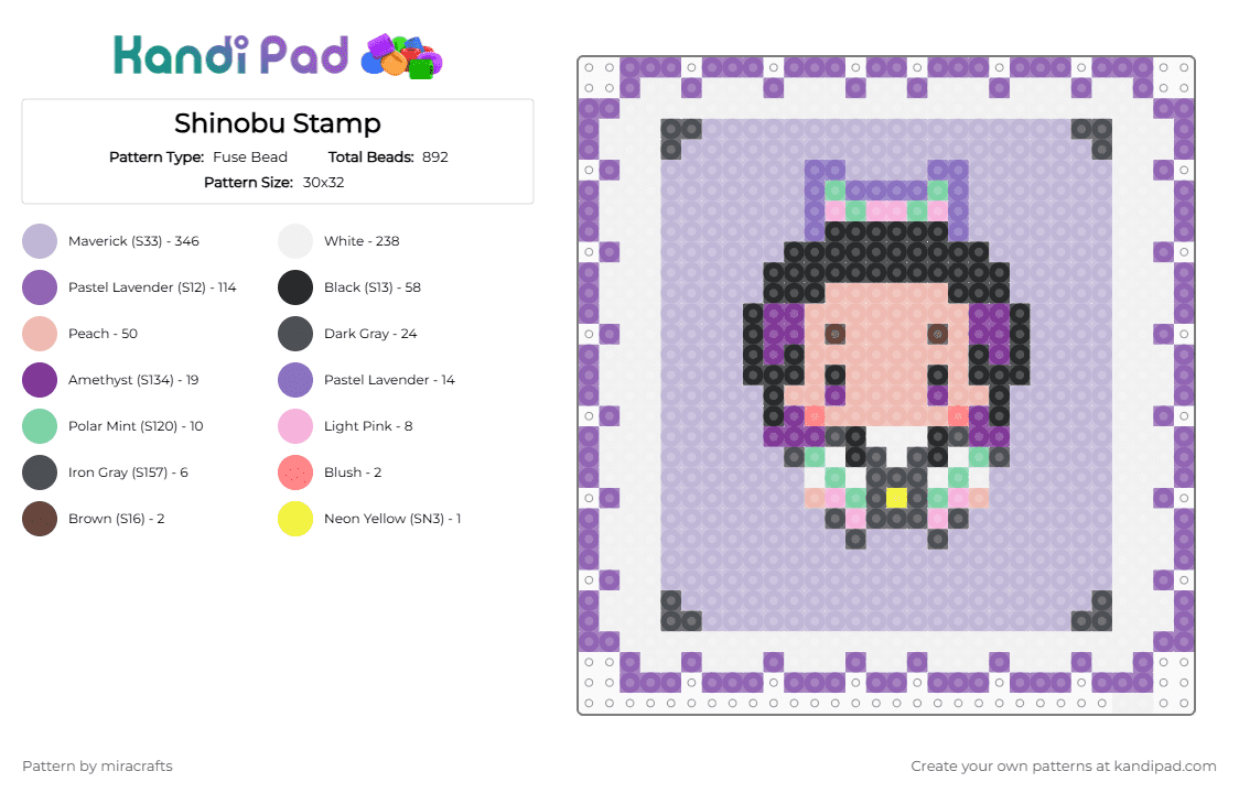Shinobu Stamp - Fuse Bead Pattern by miracrafts on Kandi Pad - pink