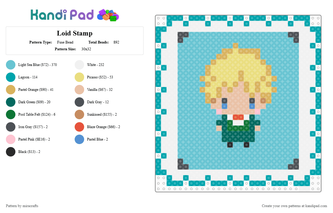 Loid Stamp - Fuse Bead Pattern by miracrafts on Kandi Pad - teal,light blue,yellow