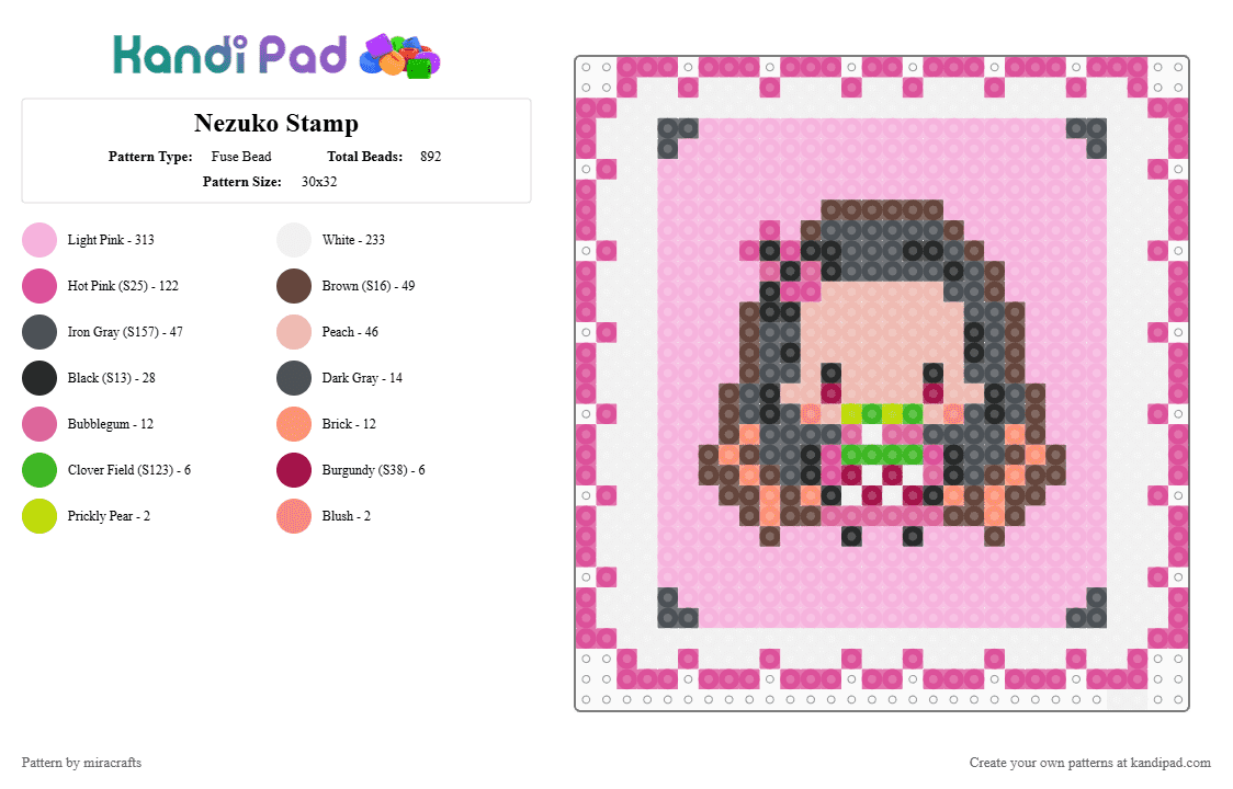 Nezuko Stamp - Fuse Bead Pattern by miracrafts on Kandi Pad - pink
