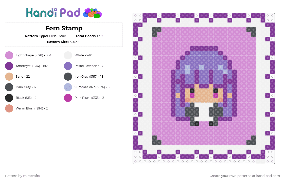 Fern Stamp - Fuse Bead Pattern by miracrafts on Kandi Pad - pink