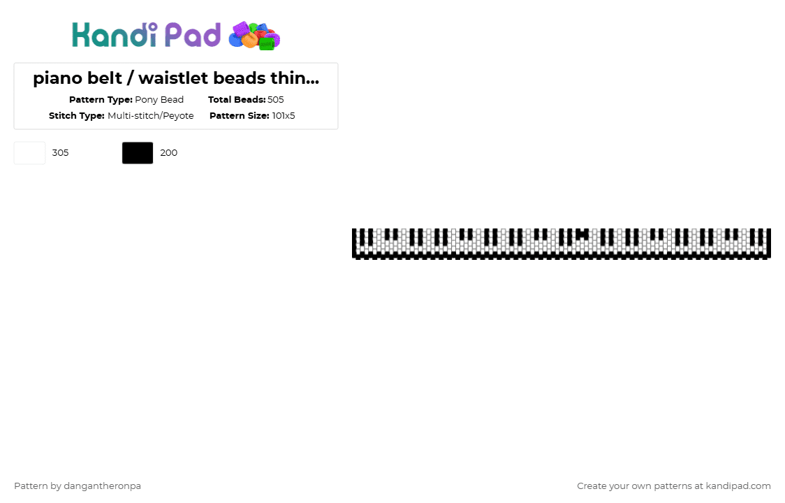 piano belt / waistlet beads thingy! kaede? - Pony Bead Pattern by dangantheronpa on Kandi Pad - white,black,piano,belt,pianobelt,piano belt,danganronpa,kaede piano belt,kaede