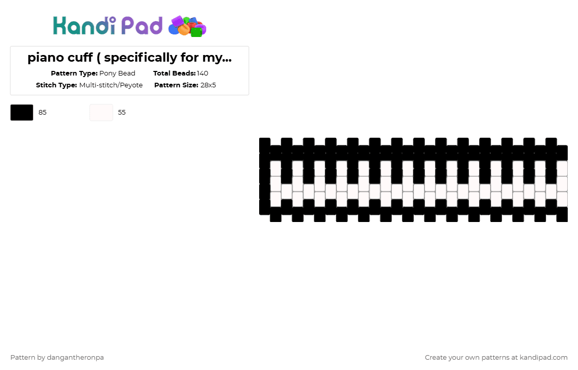 piano cuff ( specifically for my male kaede cosplay!! ) - Pony Bead Pattern by dangantheronpa on Kandi Pad - black,white,piano,kandi cuff,piano cuff,28 width,28 wrist,28,kaede,kaede cosplay cuff