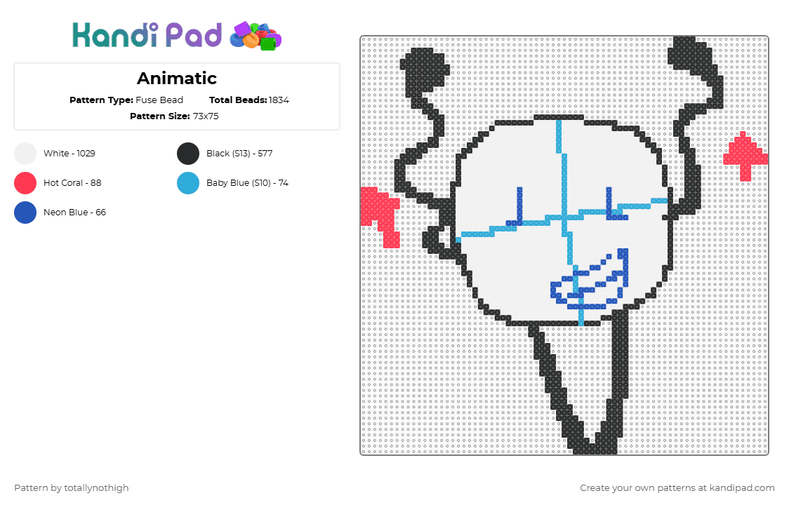 Animatic - Fuse Bead Pattern by totallynothigh on Kandi Pad - white,light blue,red,animatic battle,osc,object show