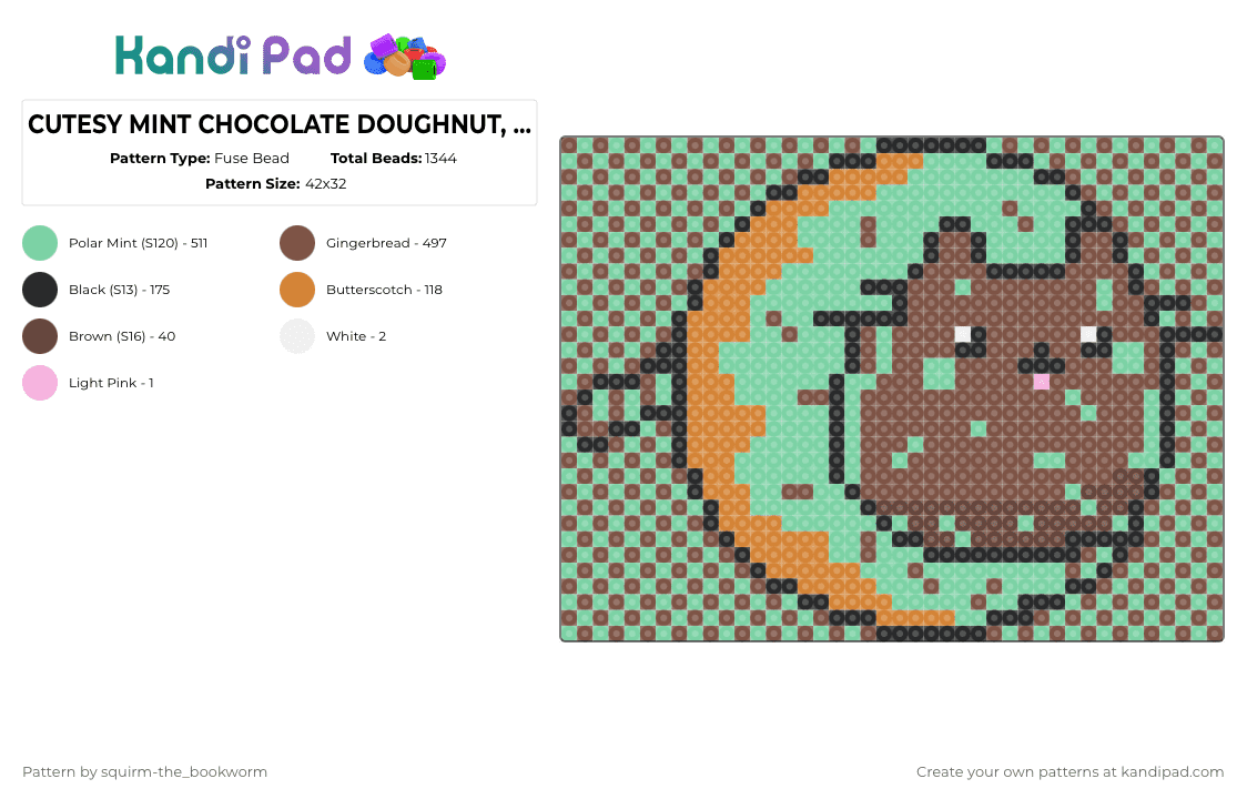 CUTESY MINT CHOCOLATE DOUGHNUT, PUSHEEN!! - Fuse Bead Pattern by sesame-my-little-bean on Kandi Pad - tan,teal