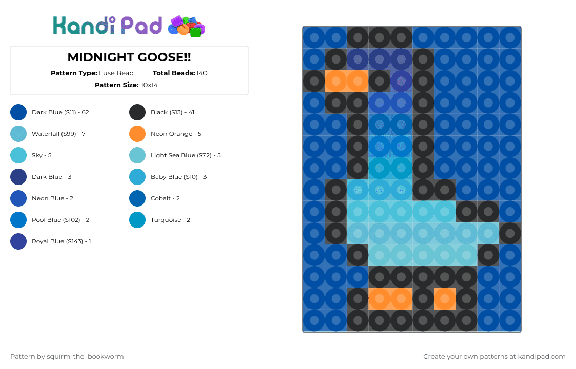 MIDNIGHT GOOSE!! - Fuse Bead Pattern by sesame-my-little-bean on Kandi Pad - blue