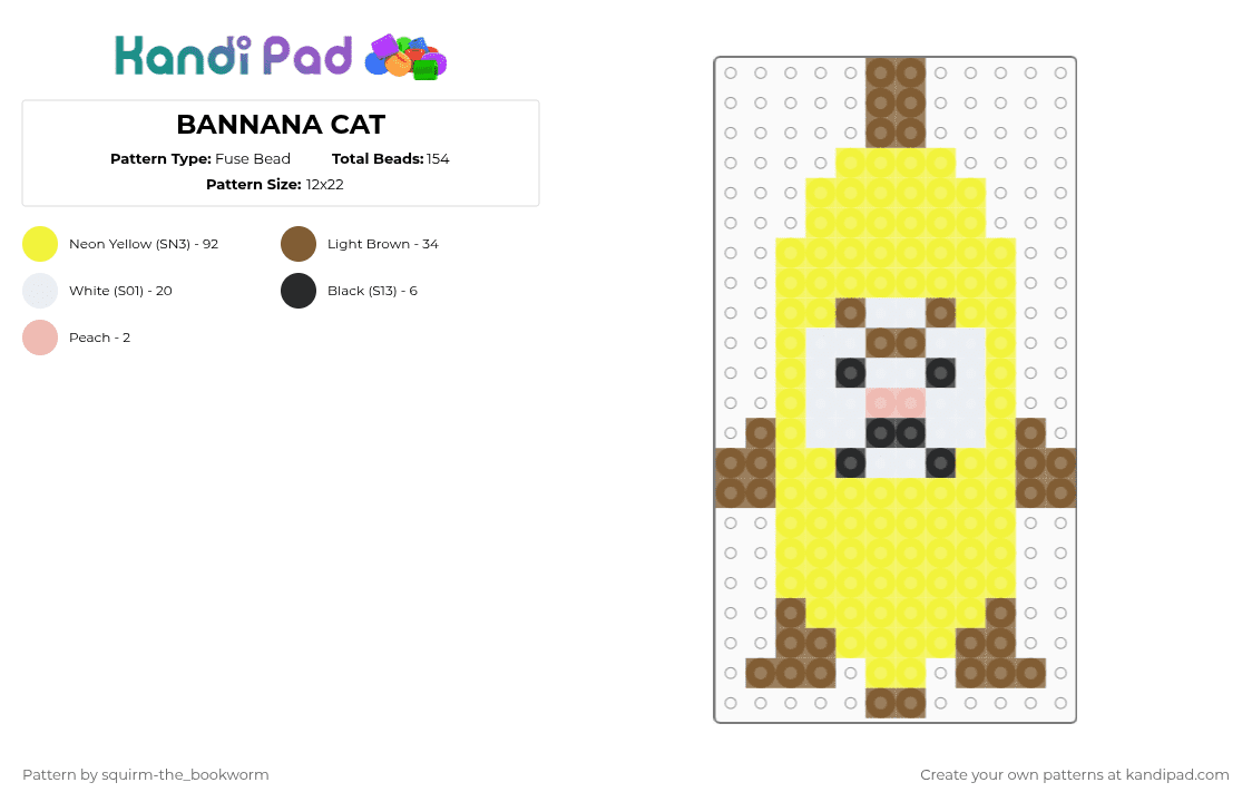 BANNANA CAT - Fuse Bead Pattern by sesame-my-little-bean on Kandi Pad - yellow