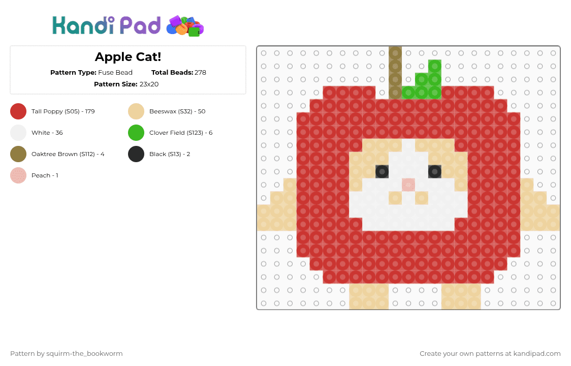 Apple Cat! - Fuse Bead Pattern by sesame-my-little-bean on Kandi Pad - red