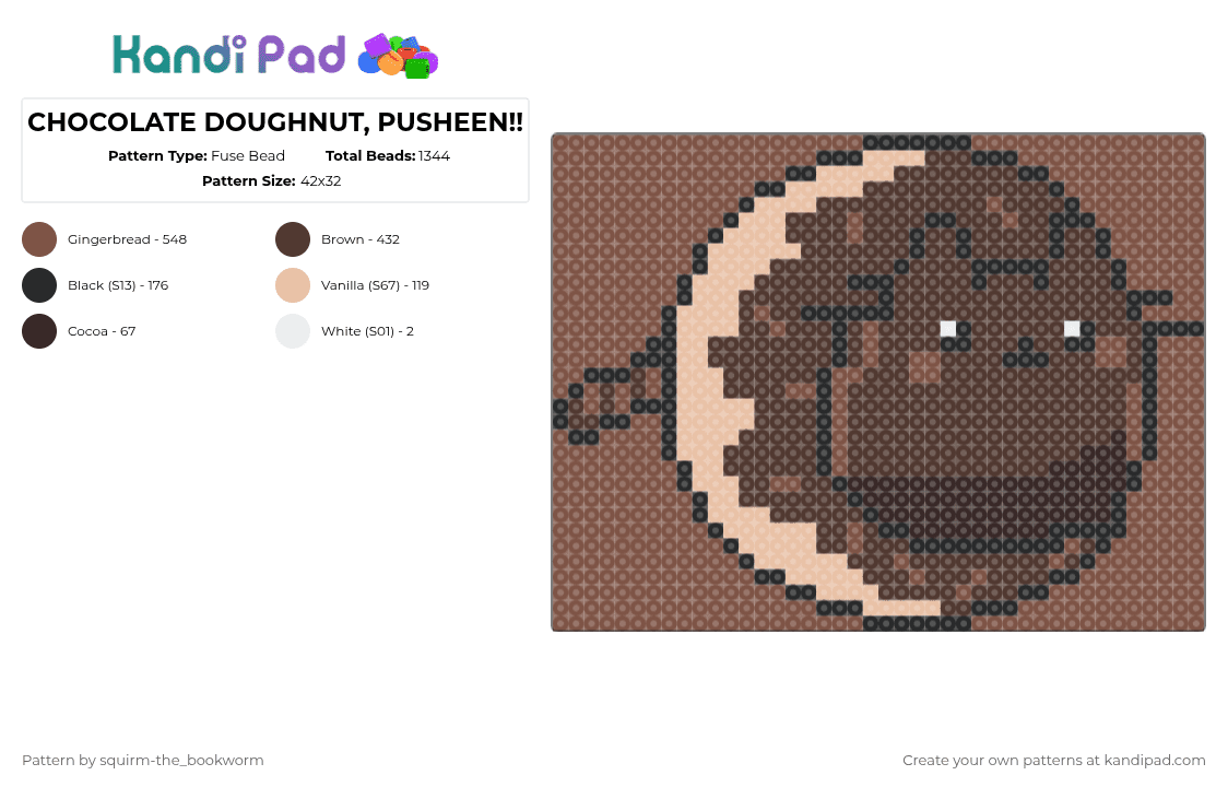 CHOCOLATE DOUGHNUT, PUSHEEN!! - Fuse Bead Pattern by sesame-my-little-bean on Kandi Pad - tan,brown