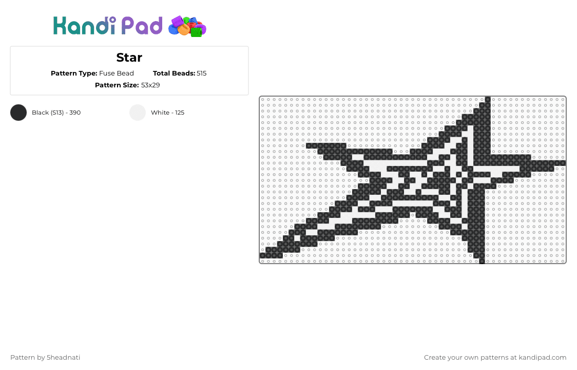 Star - Fuse Bead Pattern by 5headnati on Kandi Pad - black