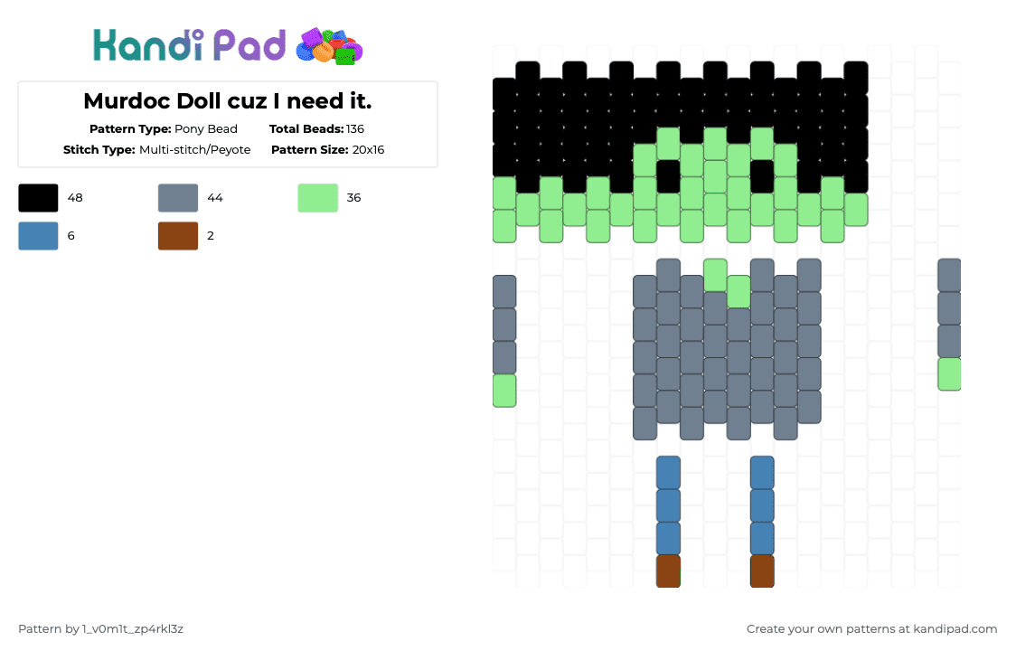 Murdoc Doll cuz I need it. - Pony Bead Pattern by 1_v0m1t_zp4rkl3z on Kandi Pad - teal,gray,gorillaz,murdoc