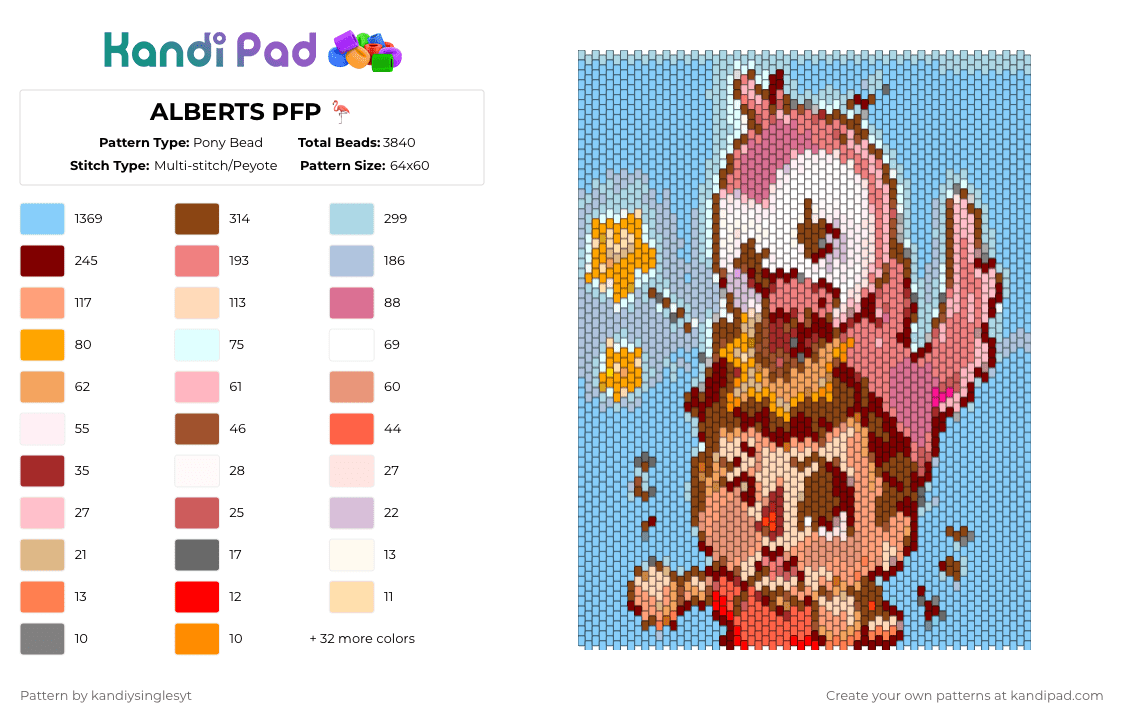 ALBERTS PFP 🦩 Pony Bead Pattern - Kandi Pad | Kandi Patterns, Fuse Bead ...
