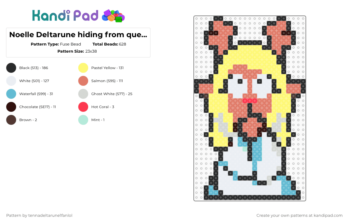 Noelle Deltarune hiding from queen sprite - Fuse Bead Pattern by tennadeltarune1fanlol on Kandi Pad - orange,yellow