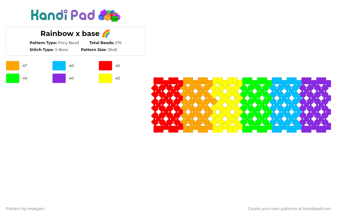 Rainbow x base 🌈 - Pony Bead Pattern by mekyam on Kandi Pad - orange,red,purple,colorful
