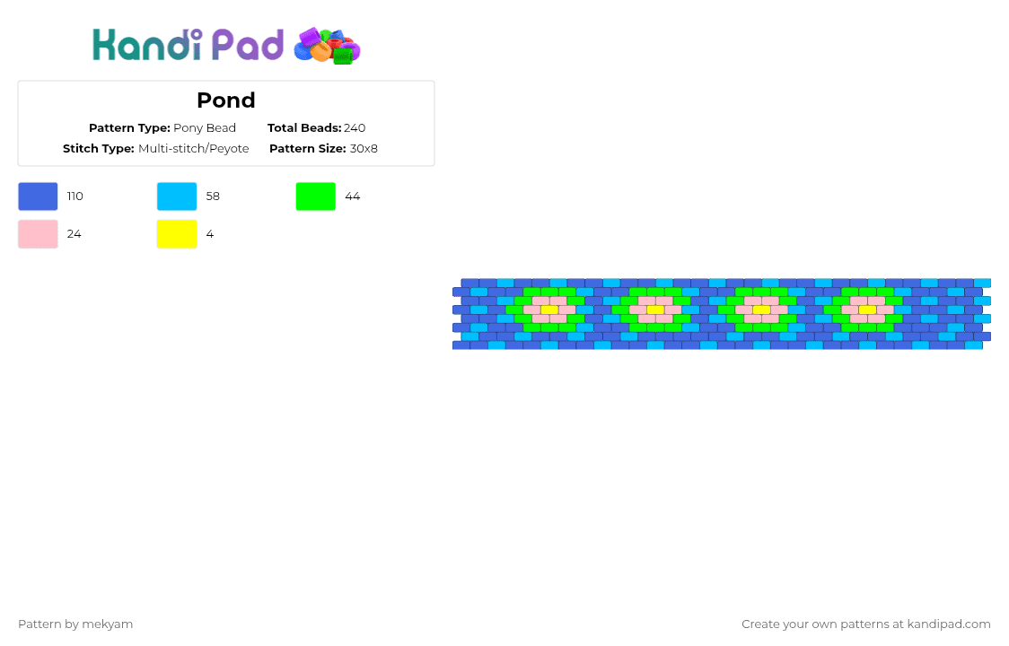 Pond - Pony Bead Pattern by mekyam on Kandi Pad - blue,light blue