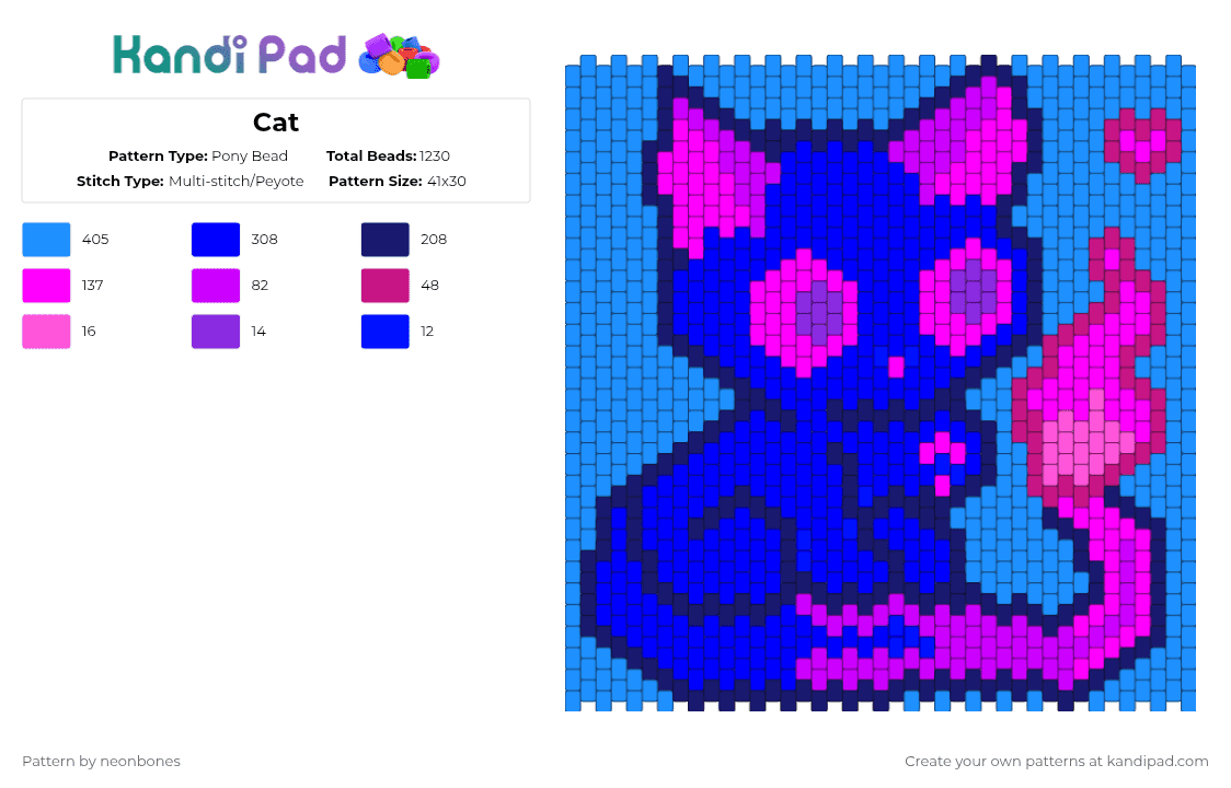 Cat - Pony Bead Pattern by neonbones on Kandi Pad - light blue,purple,cat