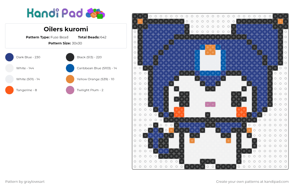 Oilers Color Pattern Oilers kuromi Fuse Bead Pattern - Kandi Pad | Kandi Patterns, Fuse Bead ...