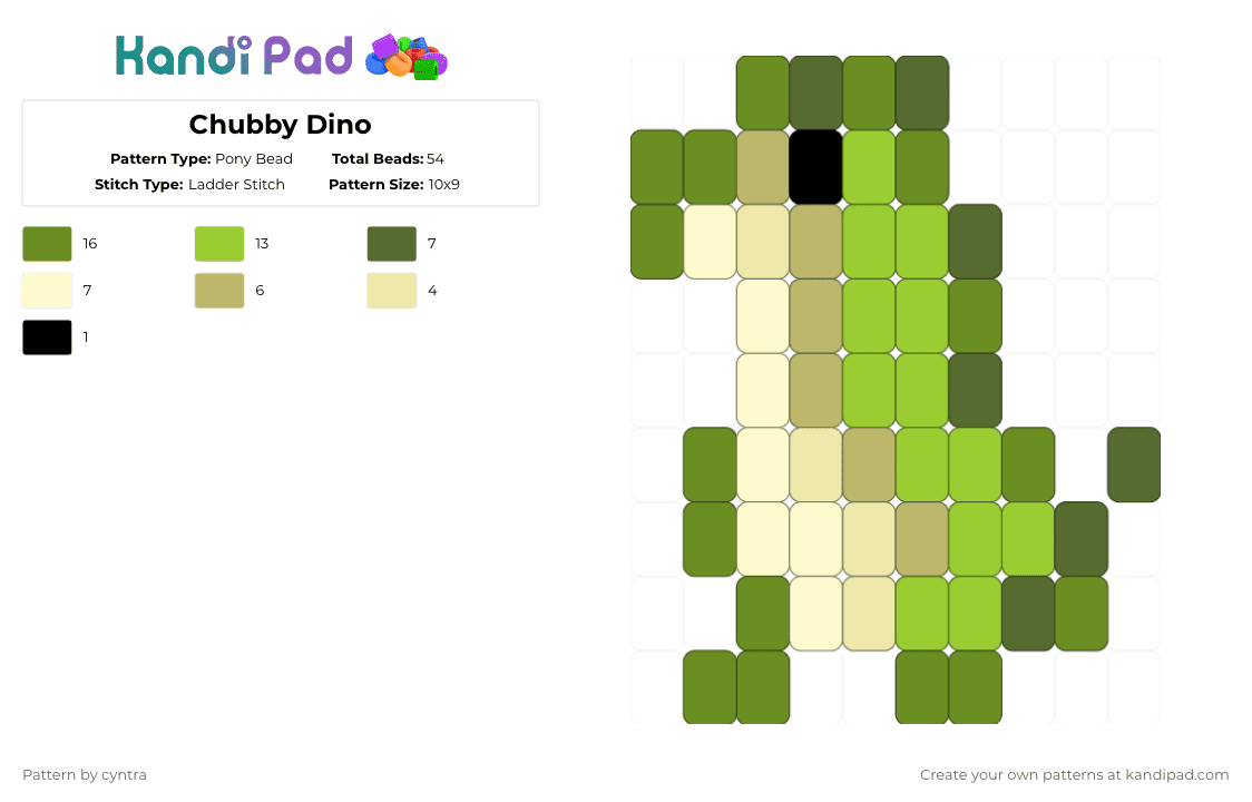 Chubby Dino - Pony Bead Pattern by cyntra on Kandi Pad - green