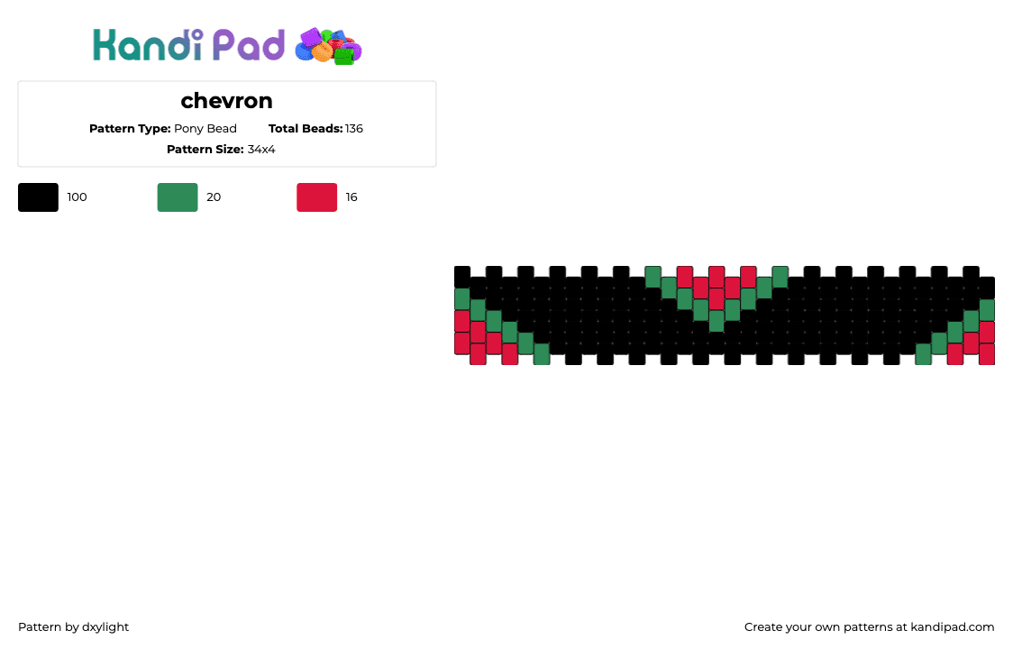 chevron - Pony Bead Pattern by dxylight on Kandi Pad - chevron,bracelet,cuff,black,green,red