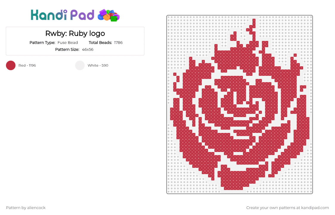Rwby: Ruby logo - Fuse Bead Pattern by aliencock on Kandi Pad - white,red