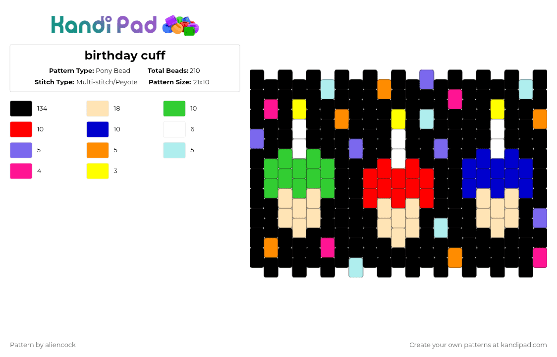 birthday cuff - Pony Bead Pattern by aliencock on Kandi Pad - black,red,beige,colorful