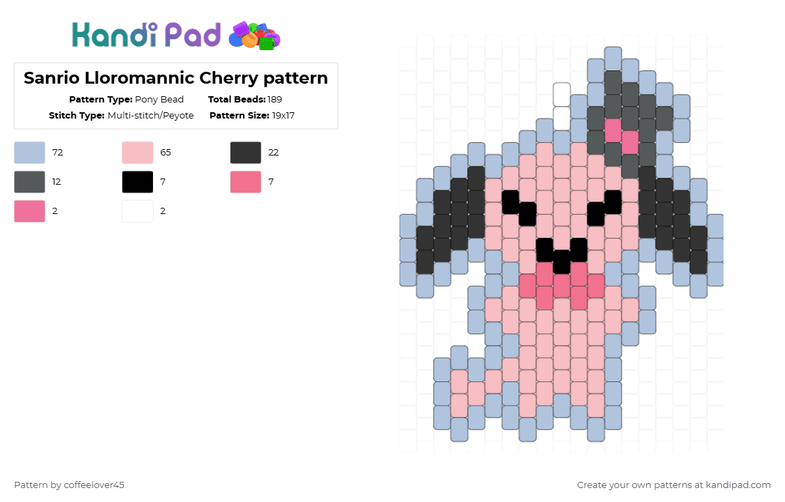 Sanrio Lloromannic Cherry pattern - Pony Bead Pattern by coffeelover45 on Kandi Pad - beige,light blue