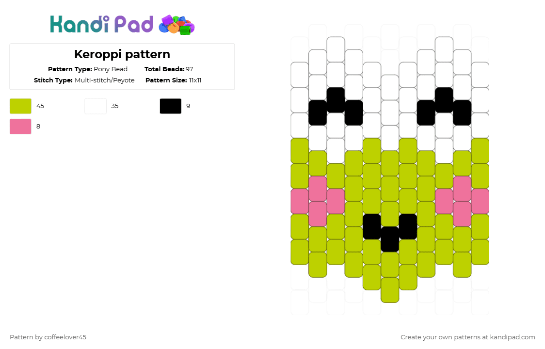 Keroppi pattern - Pony Bead Pattern by coffeelover45 on Kandi Pad - green