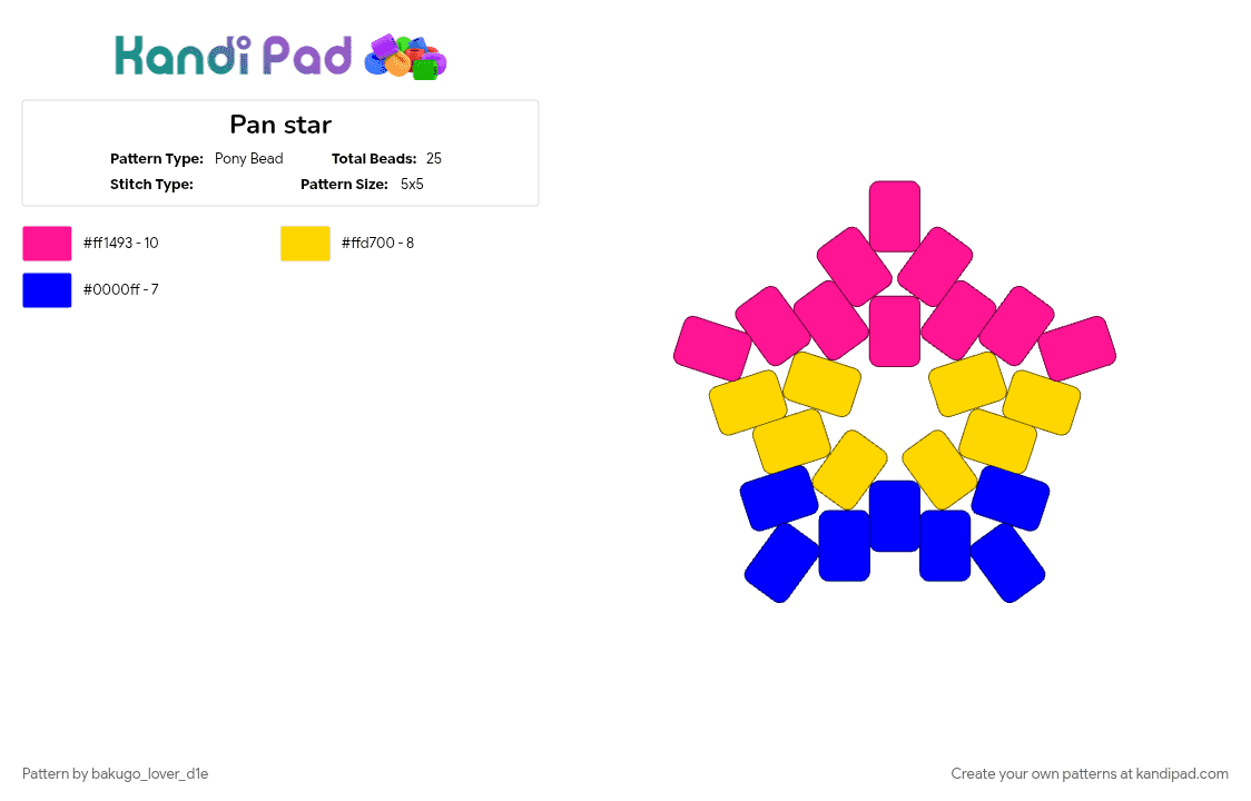 Pan star - Pony Bead Pattern by bakugo_lover_d1e on Kandi Pad - pink, yellow