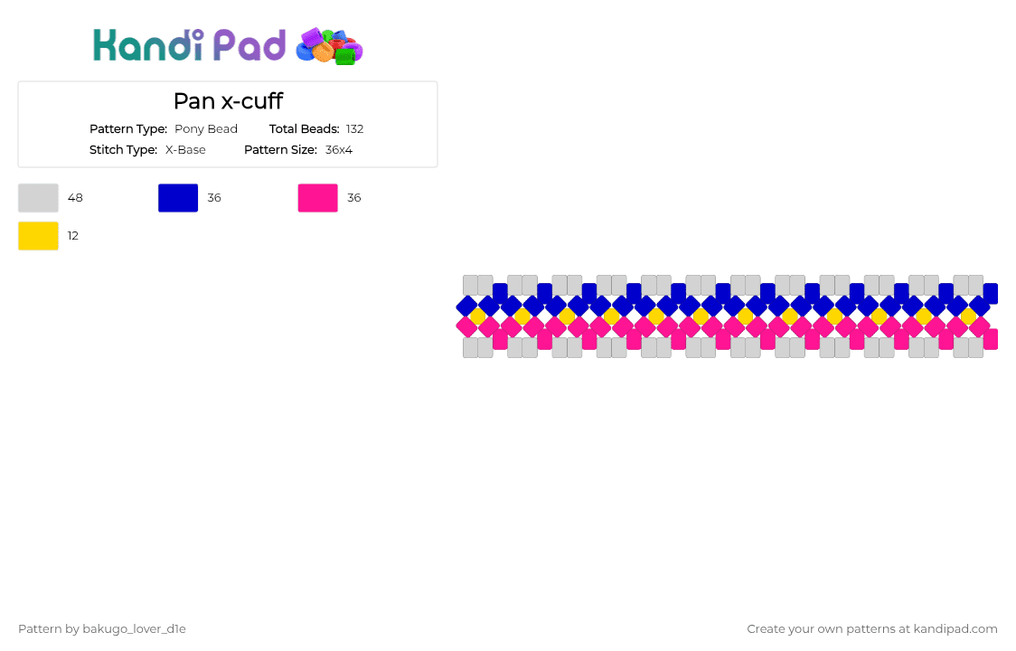 Pan x-cuff - Pony Bead Pattern by bakugo_lover_d1e on Kandi Pad - purple,pink