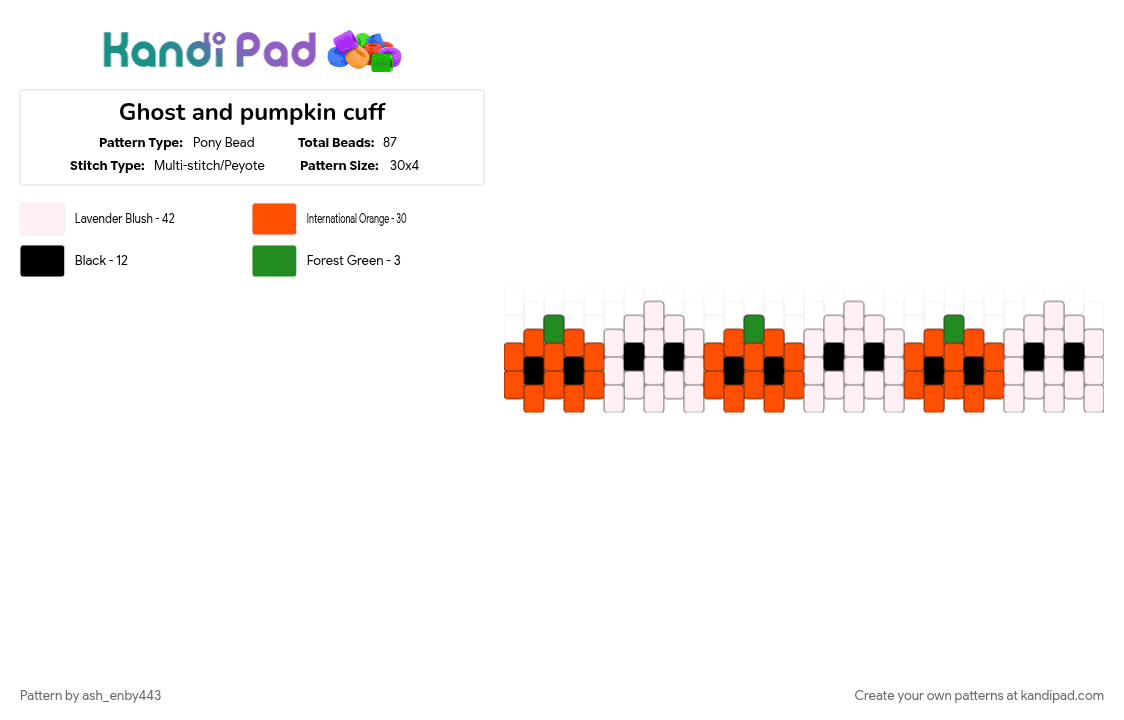 Ghost and pumpkin cuff - Pony Bead Pattern by ash_enby443 on Kandi Pad - orange