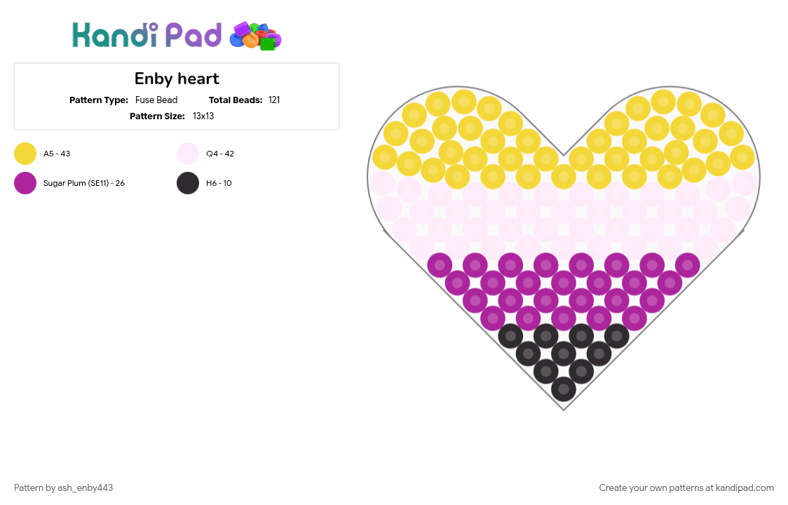 Enby heart - Fuse Bead Pattern by ash_enby443 on Kandi Pad - pink, yellow
