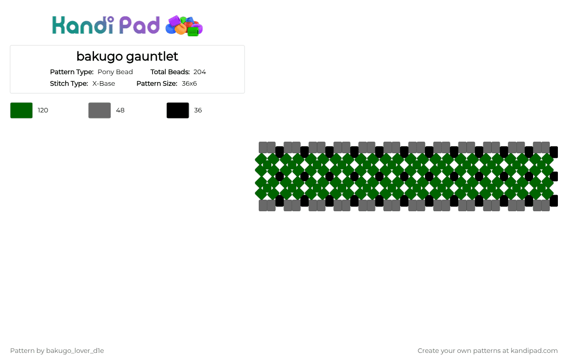 bakugo gauntlet - Pony Bead Pattern by bakugo_lover_d1e on Kandi Pad - gray,green,bakugo,hot