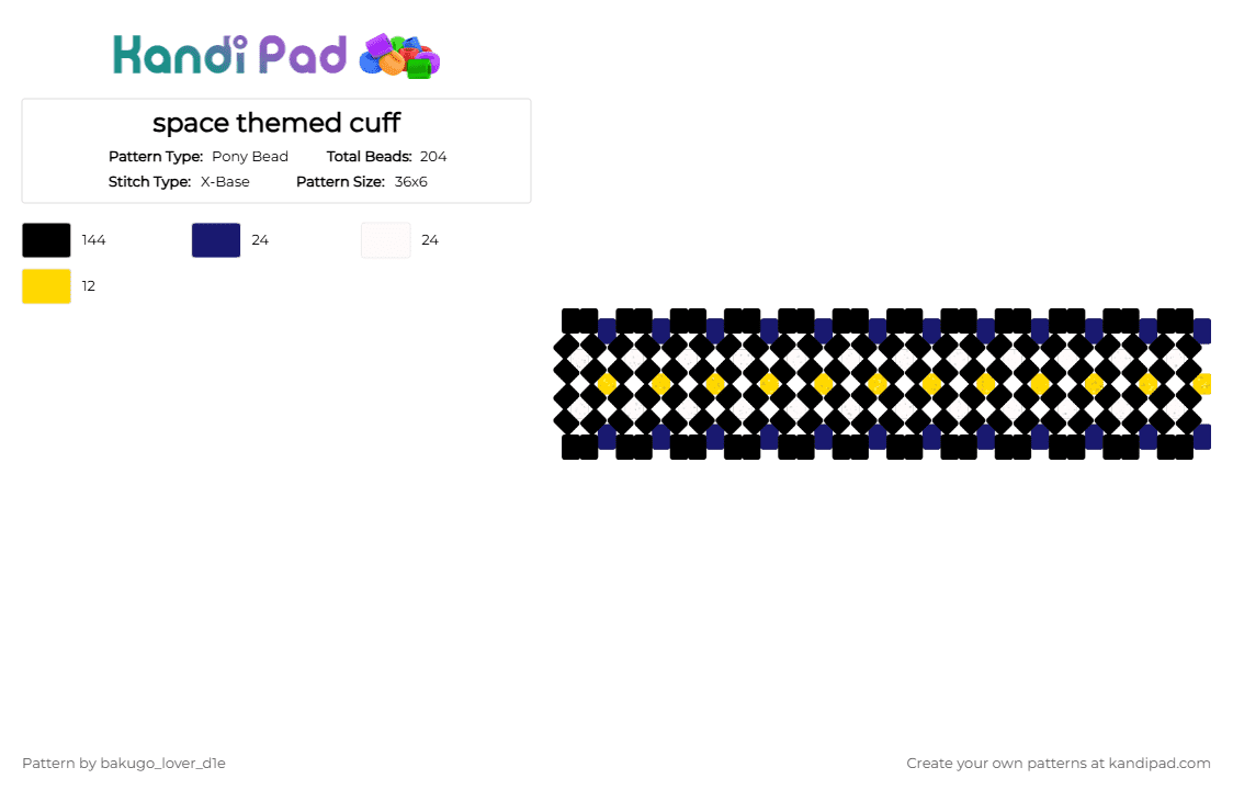 space themed cuff - Pony Bead Pattern by bakugo_lover_d1e on Kandi Pad - black,purple,yellow,space,blue,white