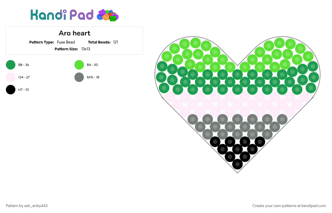 Aro heart - Fuse Bead Pattern by ash_enby443 on Kandi Pad - green