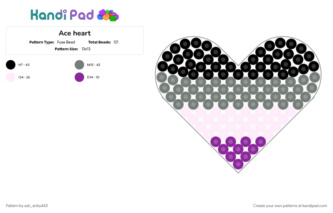 Ace heart - Fuse Bead Pattern by ash_enby443 on Kandi Pad - gray