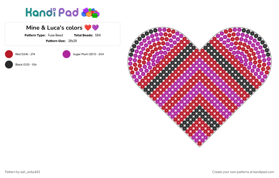 Mine & Luca\'s colors ❤💜 - Fuse Bead Pattern by ash_enby443 on Kandi Pad - pink, red