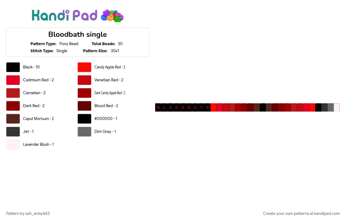 Bloodbath single - Pony Bead Pattern by ash_enby443 on Kandi Pad - 6arelyhuman, asteria, bloodbath, emo, red, red and black, scene, single, song