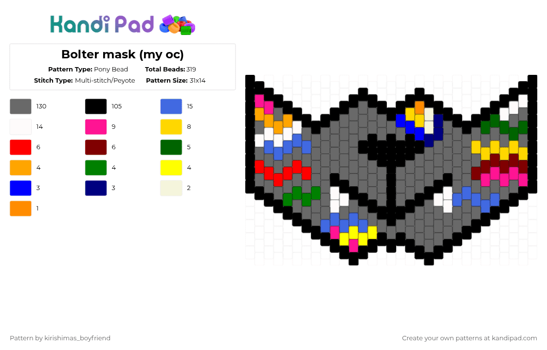 Bolter mask (my oc) - Pony Bead Pattern by bakugo_lover_d1e on Kandi Pad - gray