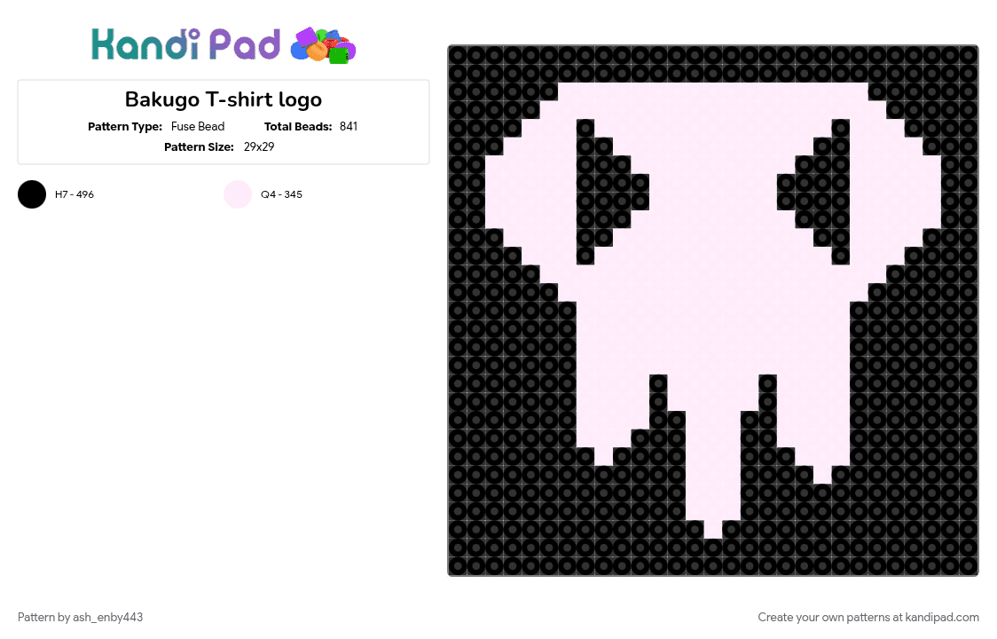 Bakugo T-shirt logo - Fuse Bead Pattern by ash_enby443 on Kandi Pad - black, white