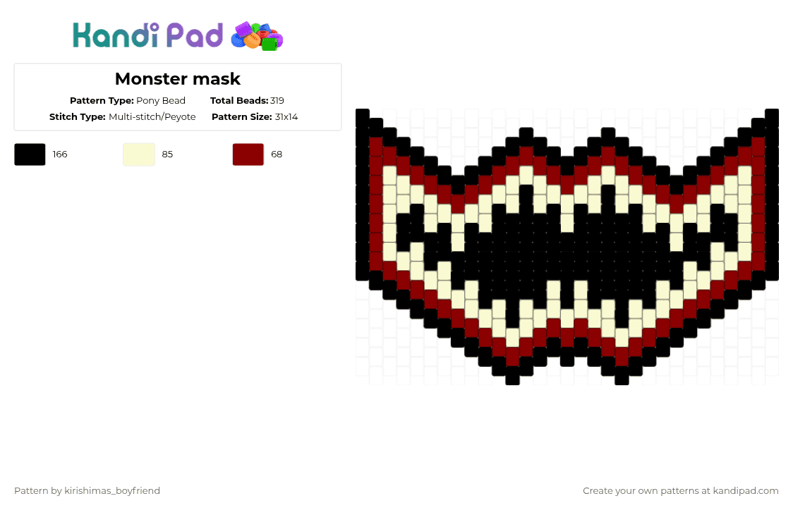 Monster face mask - Pony Bead Pattern by bakugo_lover_d1e on Kandi Pad - red,white