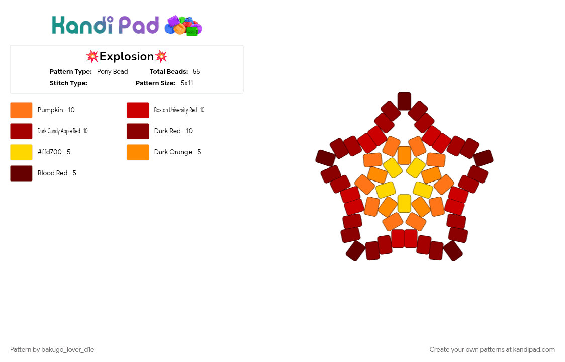 💥Explosion💥 - Pony Bead Pattern by bakugo_lover_d1e on Kandi Pad - orange, red