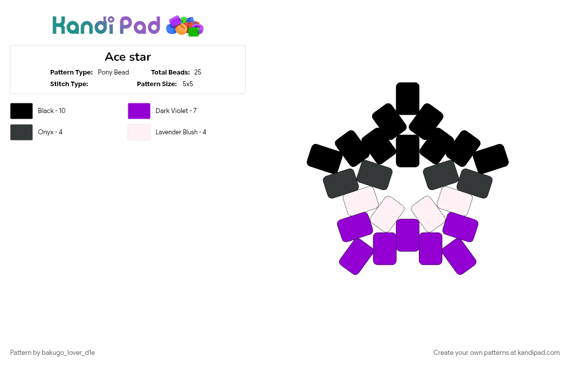 Ace star - Pony Bead Pattern by bakugo_lover_d1e on Kandi Pad - purple, white